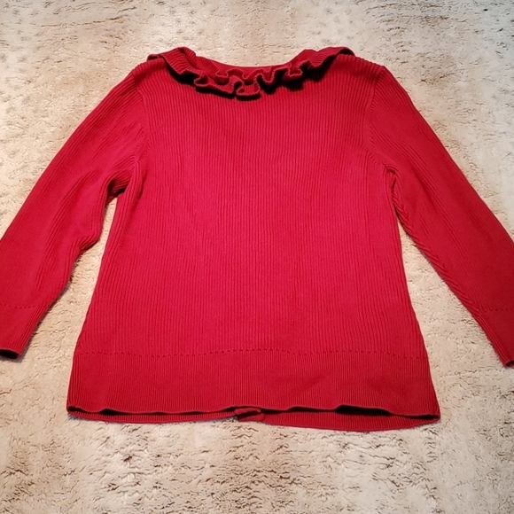 Talbots Petites Red VNeck Ruffle Front Button Up Cardigan Size MP Bust 32 Inches - Picture 5 of 5